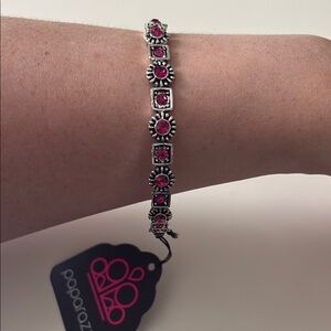 Paparazzi Pink and Silver Floral Bracelet
